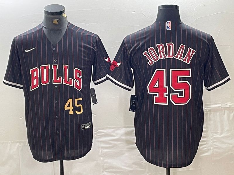 Men Chicago Bulls 45 Jordan Black stripe sign jointly 2024 Nike NBA Jersey style 3